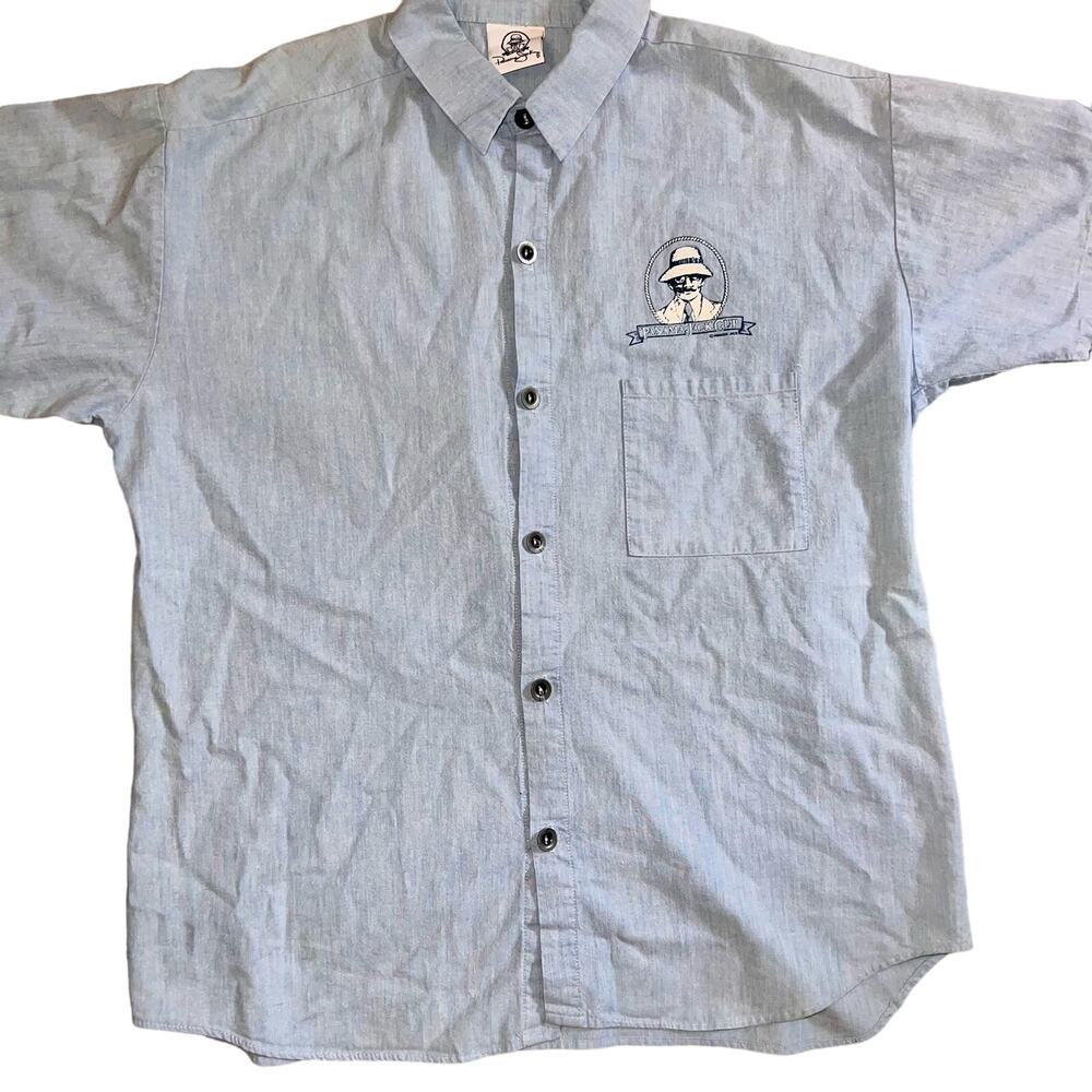 Vintage Panama Jack Cup Blue casual short sleeve button down cotton mens shirt
